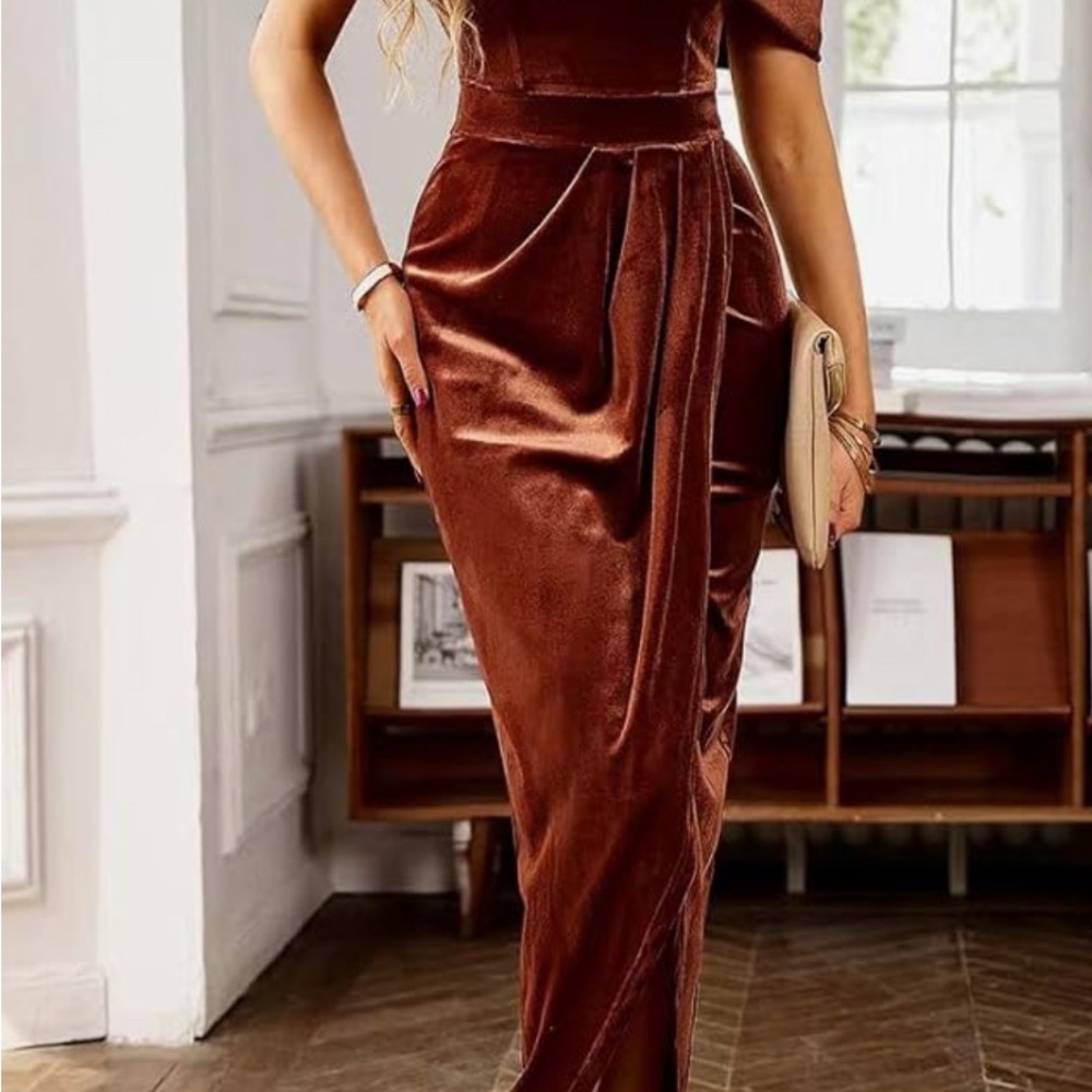 Elegant Burnt Orange Velvet Gown
